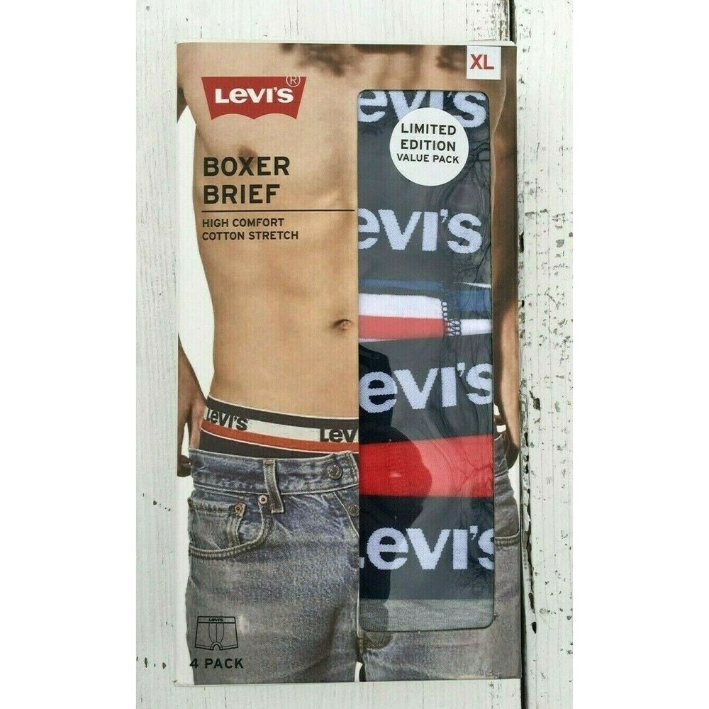 LEVI'S Men's Size XL 4 Pack Boxer Briefs Cotton Stretch Blue Red Gray Black